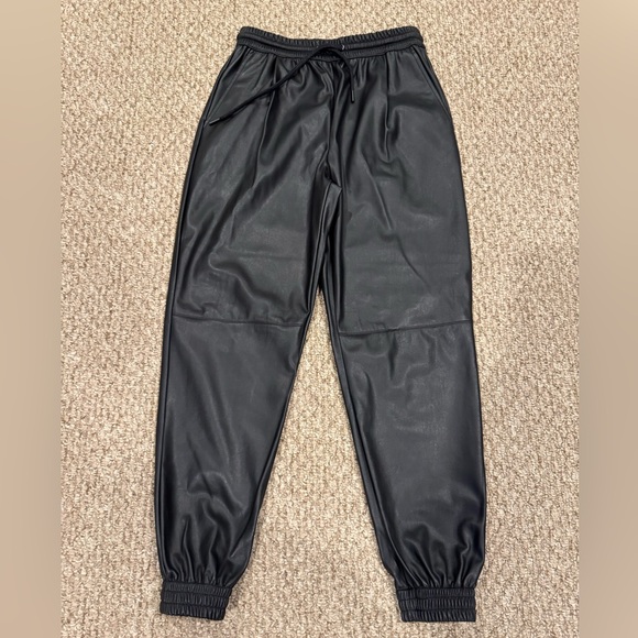 ZARA Black Faux Leather Joggers - Picture 1 of 6